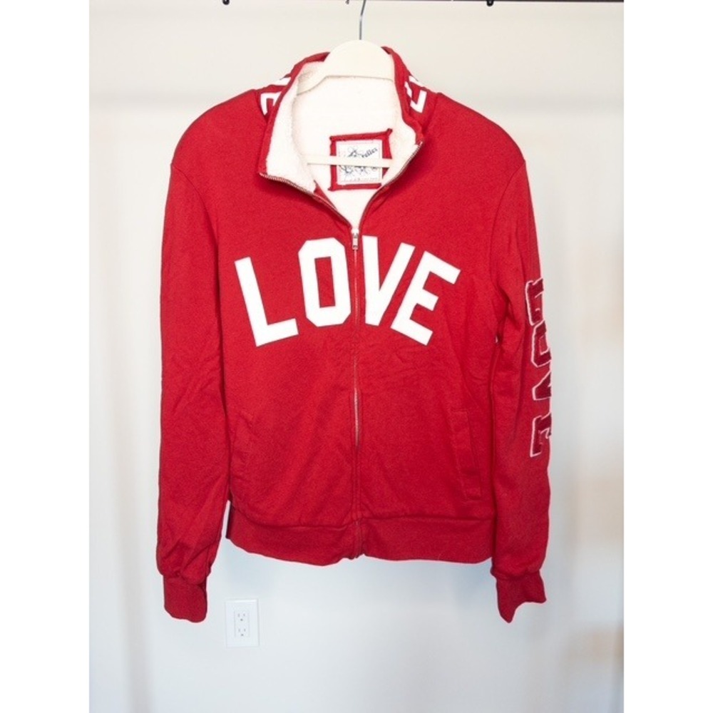 Reflex Womens Red LOVE Graphic Sherpa Lined Full Zip Sweatshirt Jacket XL‎